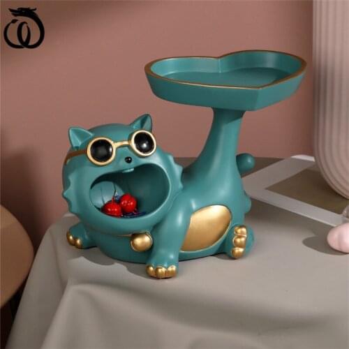 WU CHEN LONG Creative Resin Big Mouth Cats Art Sculpture Animal Statue Key Porch Storage Box Living Room Home Decoration R5910