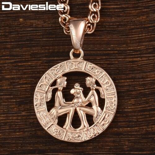 Davieslee Womens Gemini Zodiac Sign Pendant 585 Rose Gold Constellation Pendant Necklace For Woman Jewelry Gift Wholesale DGP178