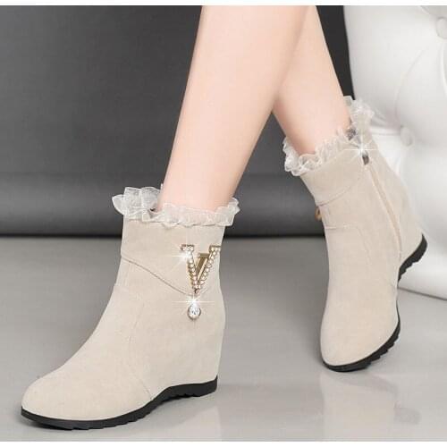 Plus Size 35-43 Winter Casual Women Pumps Warm Ankle Boots Waterproof High Heels Snow 2020 Shoes Botas Patent Botas