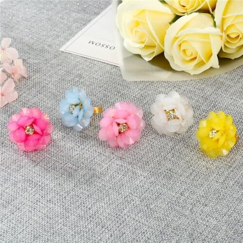 Dayoff Korean Beautiful Flower Women Wedding Engagement Rings for Woman Fashion Party Open Rhinestone Finger Ring Jewelry R436