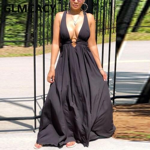 Women Sleeveless V Neck Maxi Black Dress Crisscross Backless Summer Classy Dress Elegant Evening Party Robe Dress