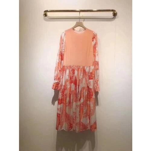 2021 New Silk Woman Dress Color Patchwork Long Sleeve Floral Print Vintage Elegant Dress Female Runway Vestidos Spring