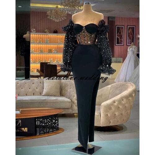 2021 Dubai Off Shoulder Evening Dress Mermaid Side Split Prom Dresses Gala Wedding Occasion Dress
