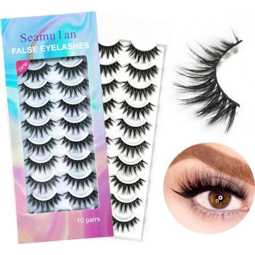 10 Pairs false 3D Faux Mink Lashes Fluffy Soft Wispy Volume Natural long False Eyelashes Eye Lashes Reusable Eyelashs Makeup