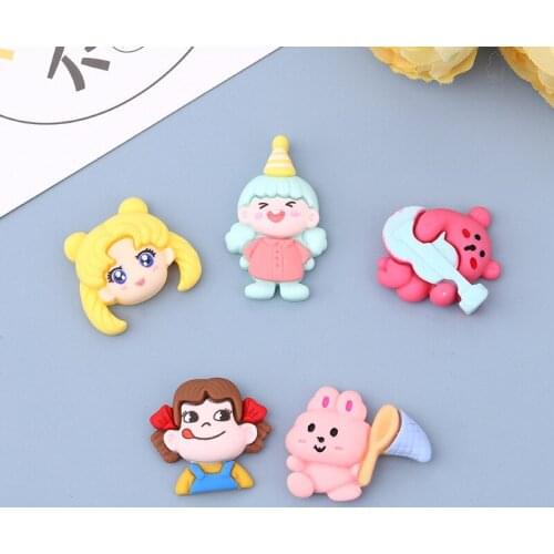 10Pcs/lot Japanese Cartoon Girl Flat back Resin Cabochons Embellishments Fit Phone Deco Parts DIY Scrapbooking Hair Bows Center