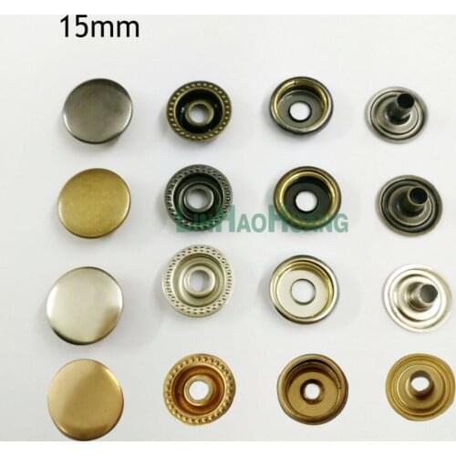 100sets/lot 15mm four part brass metal button ring snap press button snap fasteners silver, bronze, black ,light gold+tools