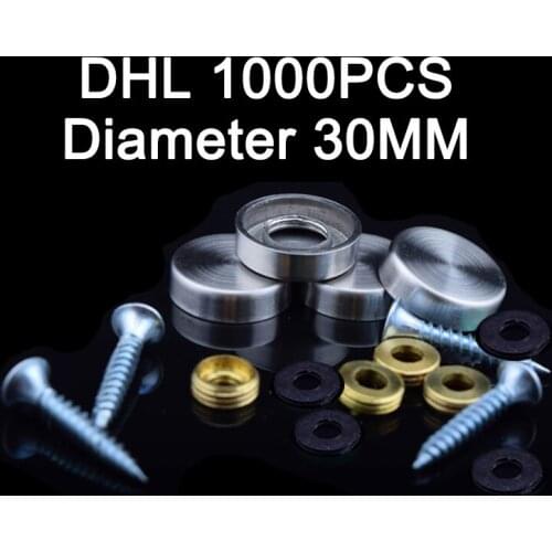 DHL 1000PCS 30mm Diameter Advertisement Fixing Screws Standoff Covers 304 stainless steel Flat Mirror Screws Cover Caps KF967