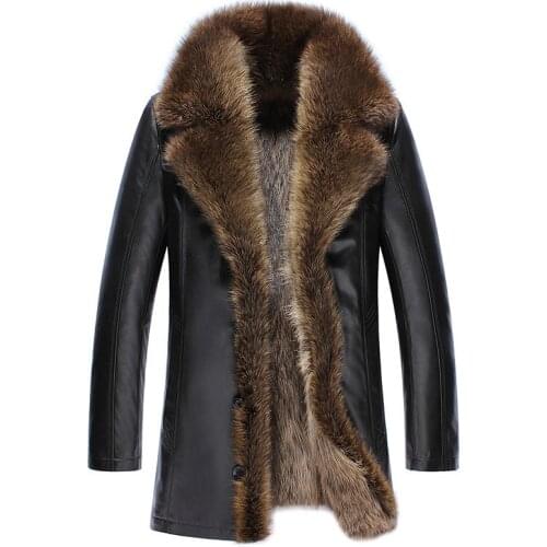 2020 Mens Genuine Leather Jacket Winter Real Fur Coat Raccoon Fur Liner Sheepskin Coat Warm Luxury Fur Coats 3649 KJ3643