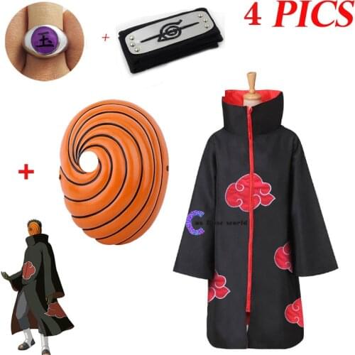 2021 Anime ruto New Fashion Uchiha-Obito Cosplay Black Cloak Costumes For Adult Comic Clothes Headband Kids Robe Costume Hidan