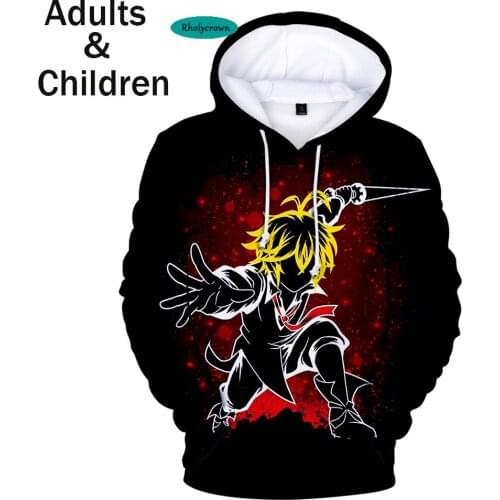 Black Hoodie 3D Printed Comic The Seven Deadly Sins Hoodies Men Sweatshirts Women Autumn Kids Hooded Hot 3D boys girls pullovers