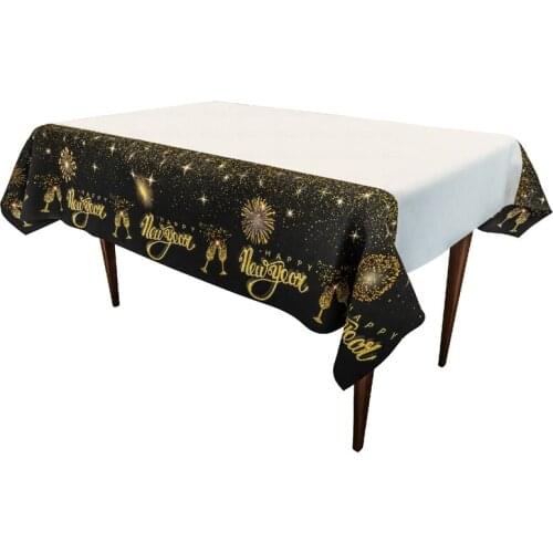 Black Gold HAPPPY NEW YEAR Tablecloth Disposable PE 132x220cm Party Tablecloth Home Decoration Tablecover