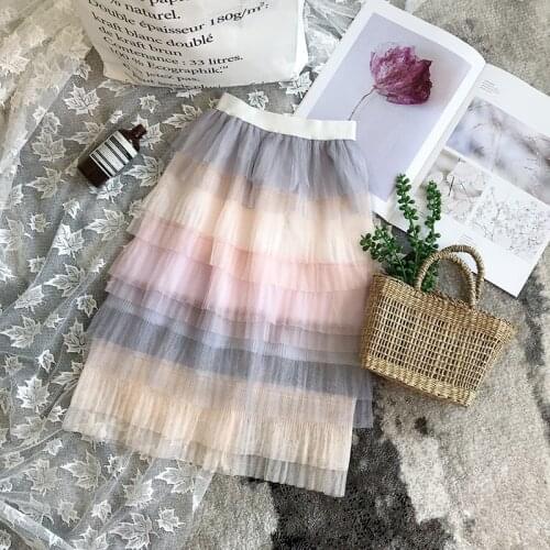 Long Mesh Skirt Summer New Casual Loose Kids High Waist Elastic Girls Skirts 3-8Y 2019 Children Pleated Skirt