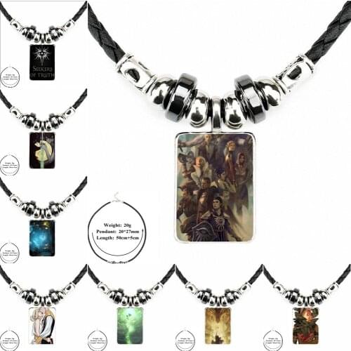 EJ Glaze For Girls Black Leather Bead Pendant Plated Glass Cabochon Choker Pendant Necklace Dragon Age Inquisition