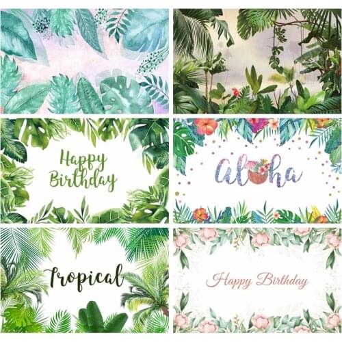 Laeacco Birthday Photo Backgrounds Tropical Jungle Party Green Leaves Photography Backdrops Baby Shower Photocall Photo Studio