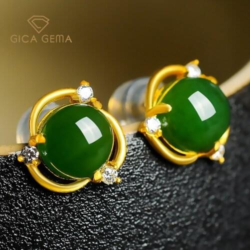 GICA GEMA 100% 925 Sterling Silver Plated 18K Yellow Gold Icy Hetian Jasper Artificial Green Chalcedony Earrings Fine Jewelry