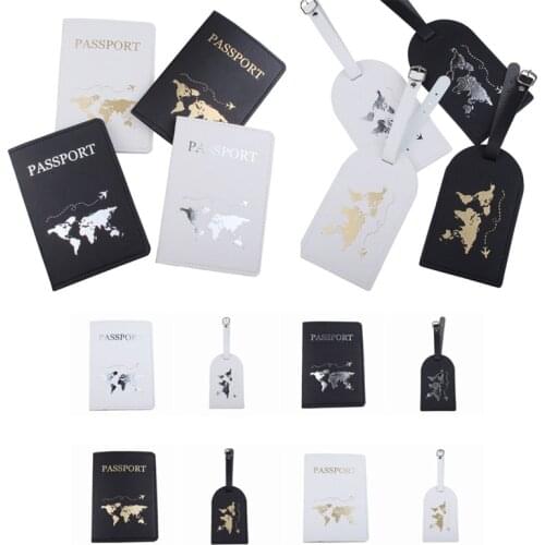 2PCS PU Leather Luggage Tag Passport Case Wallet for Couples Honeymoon Wedding Gift Travel Organizer