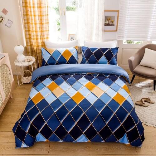 Bedroom Bedding Set City Stripe Checkerboard Diamond Wire Home Textile Duvet Cover and Pillow Case 3-piece Set Single Double Bed
