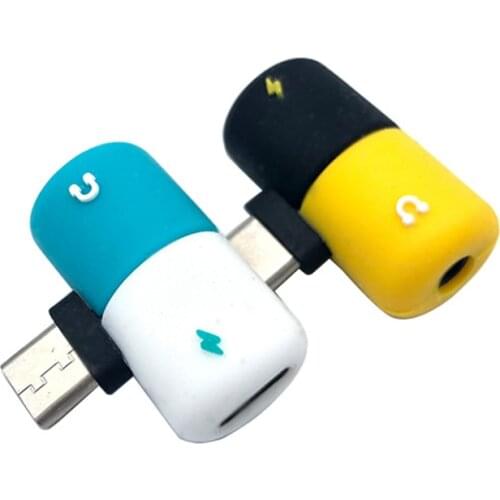 Cute Pill 2 in 1 Type C To 3.5 mm Earphone Jack Aux Adapter Charging Audio Cable Converter USB Type C Splitter Headphone Adapter