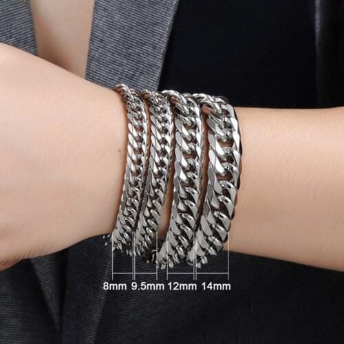 Mens Stainless Steel Bracelet All-match Titanium Steel Cool Rock Style 22cm 9mm Thick Square Buckle Chain Link Bracelet Jewelry