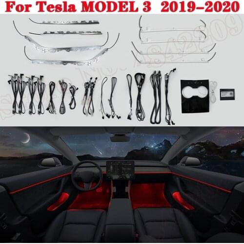 For Tesla MODEL 3 2019-2020 Ambient Light Set Screen Control Decorative LED 64 colors Atmosphere Lamp illuminated Strip