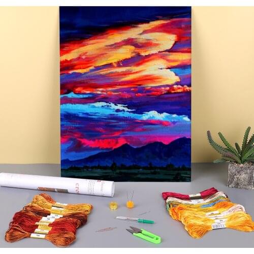 Landscape Clouds Printed Water-Soluble Canvas 11CT Cross-Stitch Set DIY Embroidery DMC Threads Hobby Needlework Jewelry