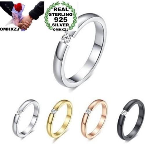 OMHXZJ Wholesale European Fashion Woman Man Party Wedding Gift Zircon 925 Sterling Silver 18KT Yellow Rose Gold Gold Ring RR358