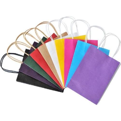 Recyclable 10 Colors Party Gift Bags Kraft Paper With Handle Shopping Bag Wedding Easter Party Paper Gift Packaging
