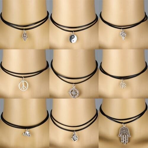 Punk Hamsa Hand Yin Yang Choker Necklace Women Men Jewelry Pendant Necklaces Jewelry Charm Gifts