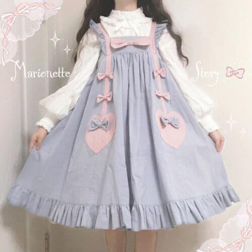 Dress Women Fashion Lolita Bow Vest Dress Patchwork Spring Loose Ruffle Dresses Female Fairy Women Ball Gown Dress