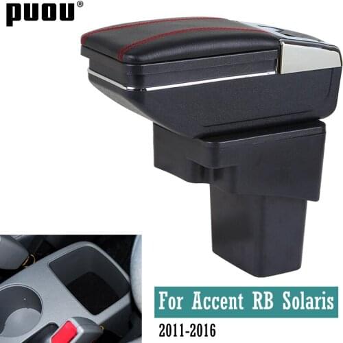 Center Centre Console Storage Box For Hyundai Accent RB Solaris 2011-2016 Double layer ashtray USB Charging armrest box