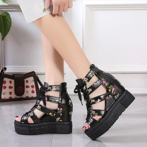 High-Heeled Sandal Women Shoes Summer New Thick-Soled Sponge Cake Slope Platform Students Shoe Hollowed Out Fish Mouth Sandals