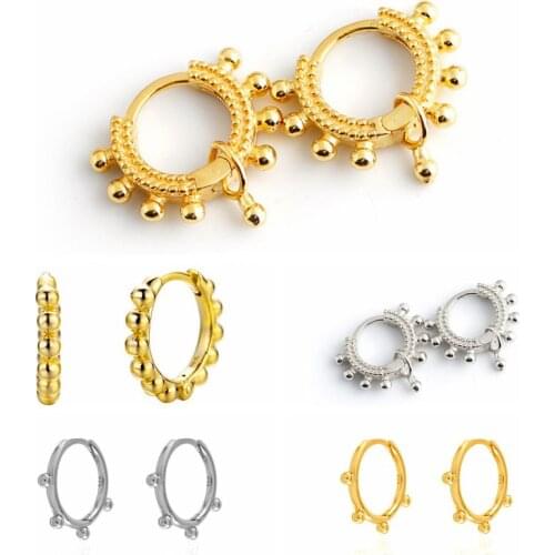 925 Silver Ear Buckle Round beads Hoop Earrings for Women Minimalist Gold Color Metal Earrings Fashion Females Daily Jewelry