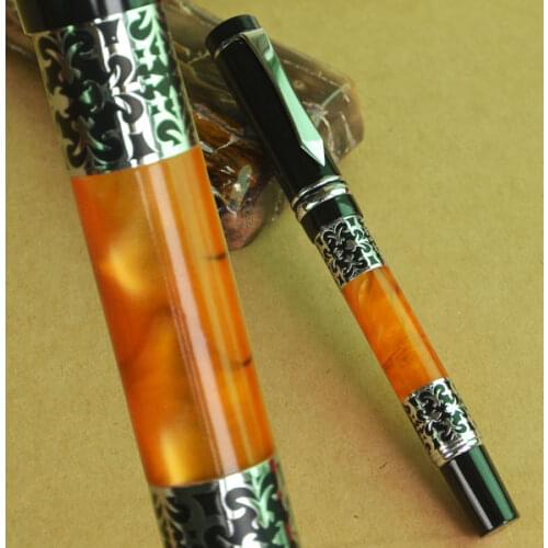 BOOKWORM 675 ORANGE CELLULOID SILVER CLIP ROLLER BALL PEN BUSINESS AND SCHOOL SUPPLIES HOT CARVED BALLPOINT PEN FOR CHOOSE
