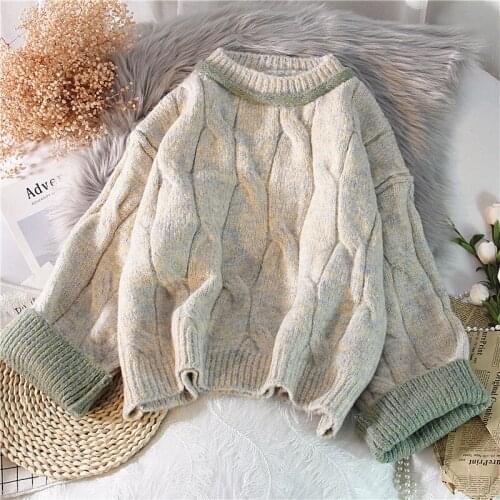 Woolen sweater womens short and loose, wear twist Pullover small person versatile top, autumn and winter thickening