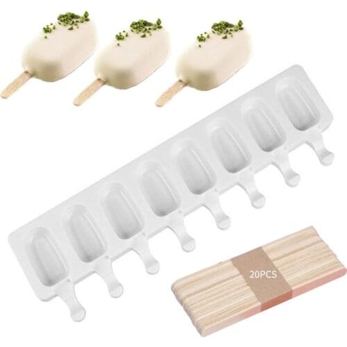 8 Holes Silicone Ice Cream Mold Mould Ice Cube Tray Popsicle Barrel Diy Mold Dessert With Popsicle Stick maker Pastry Silicone