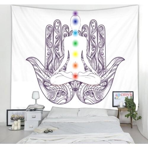 Buddha Statue Meditation 7 Chakra Tapestry Wall Hanging Mandala Tapestries Wall Cloth Psychedelic Yoga Carpet Boho Decor Indian