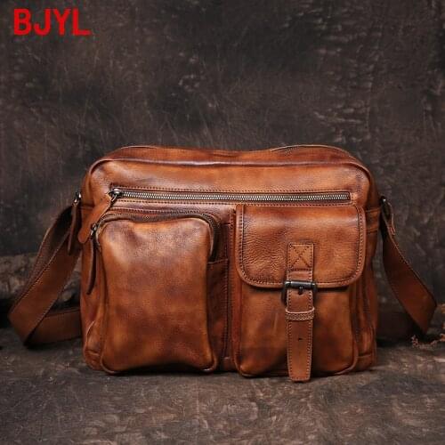 Niche Design Leather Retro Mens Handbag Handmade Casual Multi-compartment Shoulder Messenger Bag Travel Men Bags Vintage Soft