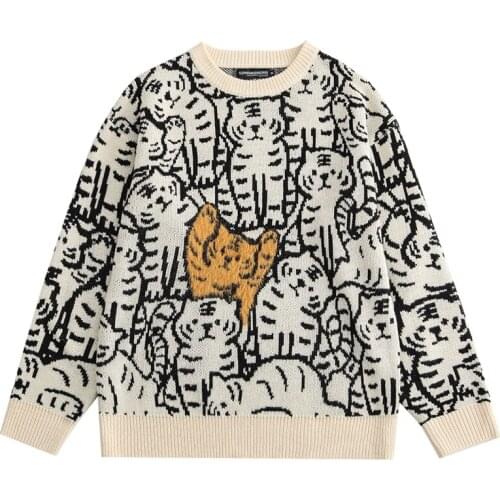 Sweater Men Anime Tiger Pattern Harajuku Pullovers Oversize Mens Sweater Hip Hop Streetwear 2021 Autumn Spandex Couple Sweaters