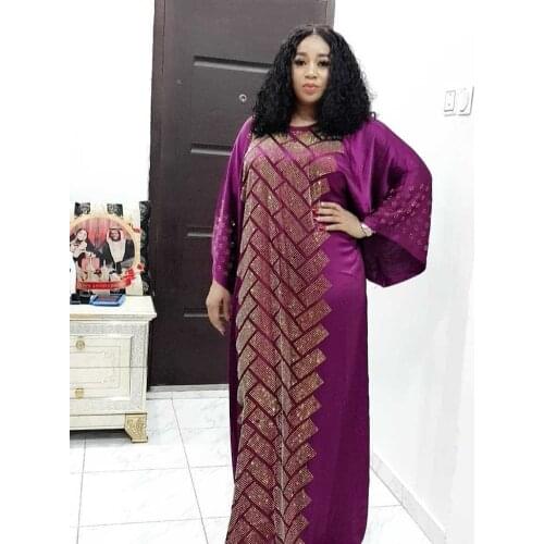 HGTE Traditional Fashion Satin Silk Boubou African Women Long Maix Dresses Quality Dashiki Abaya Muslim Dresses For Women