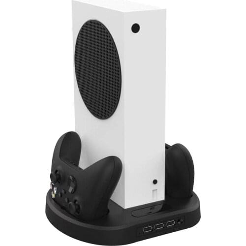 Game Console Cooling Vertical Stand Holder for Xbox Series S Dual Controller Charger Base Station with USB HUB Gamepad Charging