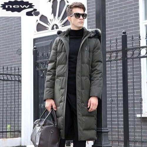 High Quality Winter Mens Down Jacket Fox Fur Collar Thick Warm Padded Parkas Casual Slim Fit Hoody Overcoat Long Coats 3XL