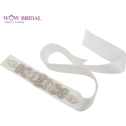 Wowbridal High Quality Handmade Wedding Belt Dazzling Glass Crystal and Pearls Bridal Belt for Wedding Dress Waistband