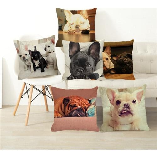 XUNYU Cute Pet French Bulldog Pillow Case Linen Printed Cushion Cover for Car Sofa Pillowcase 45x45 Cm A0098