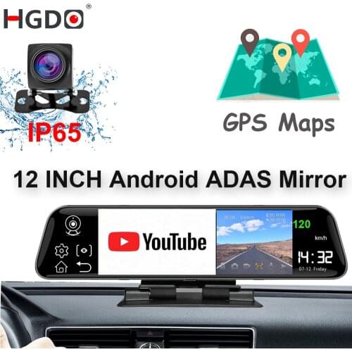 HGDO 12'' 4G Mirror Video Recorder ADAS Android AUTO Rear View Mirror 1080P WiFi GPS Dash Cam Registrar Dashboard Car DVR Camera