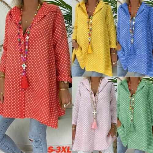 Plus Size Women Ladies V-Neck Casual Blouse Long Sleeve Polka Dot Shirt Tops Shirts New Japanese Style Tops Cardigan Vintage /BY
