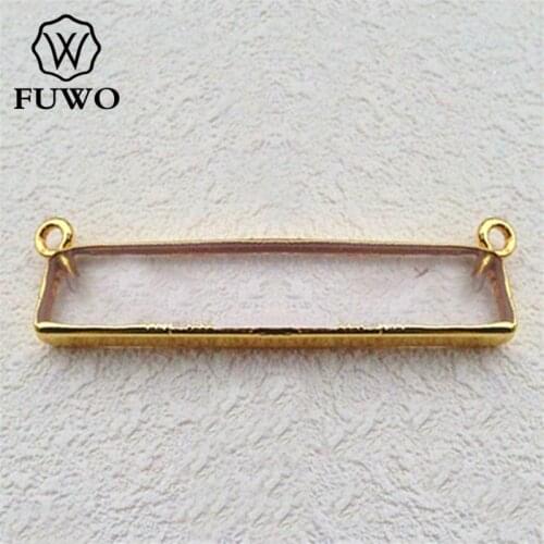 FUWO Natural Crystal Bar Pendant 24K Gold Electroplate Crystal Quartz Connector Fashion Women Jewelry Wholesale PD007