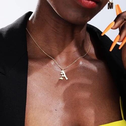 Gothic Old English Initial Capital A-Z Pendant Necklace gold Stainless Steel Necklaces for Women Choker vintage Jewelry
