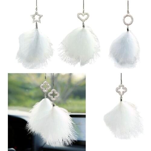 1Pc Feather Car Hanging Ornament Rhinestone Pendants Suitable for Automotive Mirror Door Window Decorations