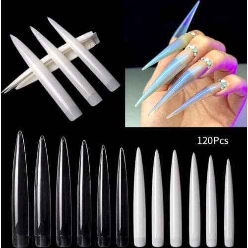 120pcs Clear False Nail Tips Long Coffin Fake Nails Manicure Acrylic UV Gel DIY Salon Extra-Long Professional Nail Art Tip