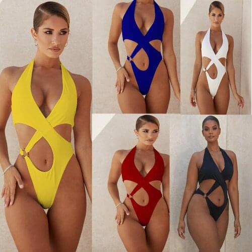 2021 Sexy Hollow Out Swimwear Women One Piece Swimsuit Female Halter Push Up Monokini Brazilian Bathing Suits Summer Beach Wear